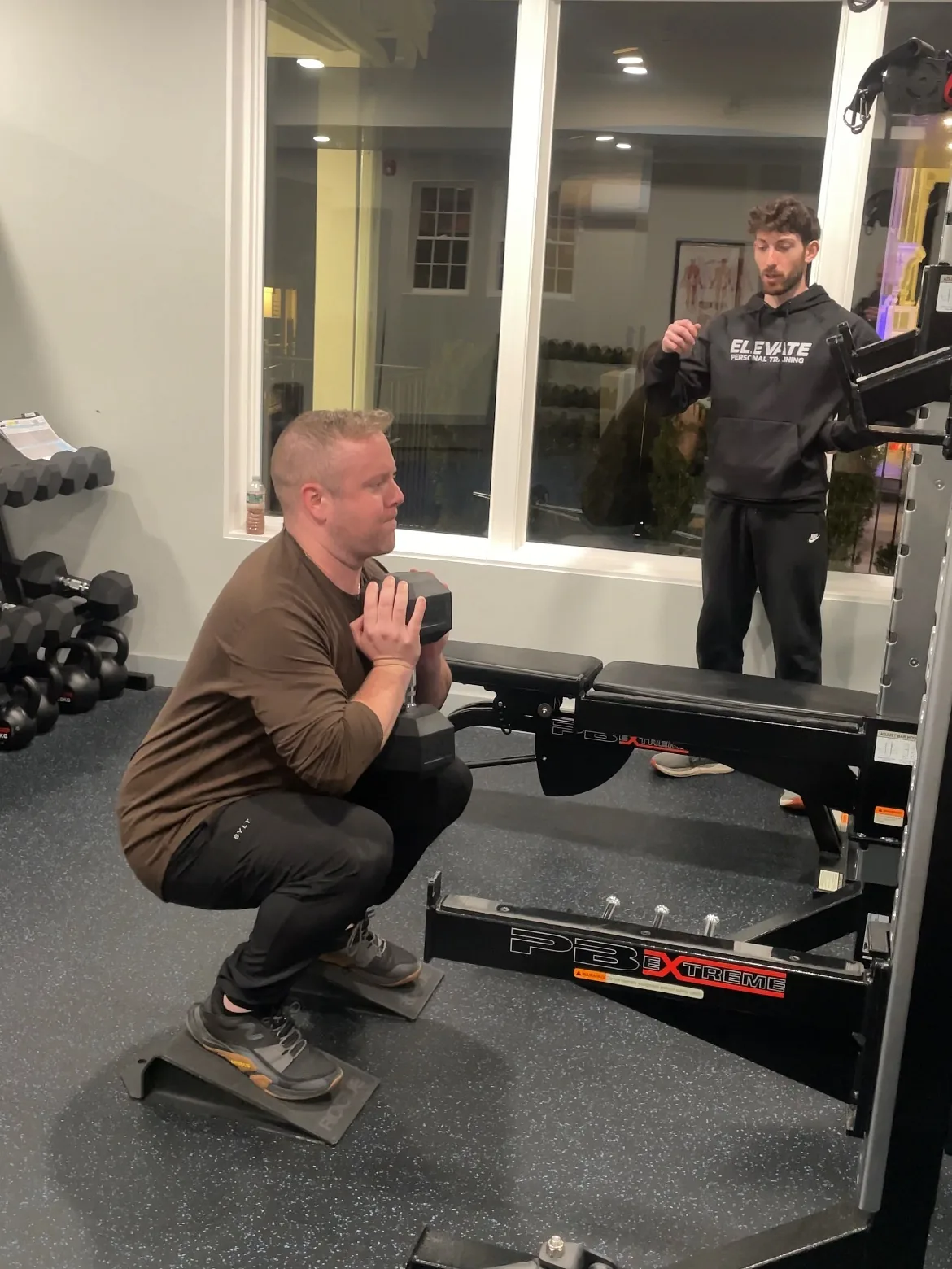 Training heel elevated goblet squats