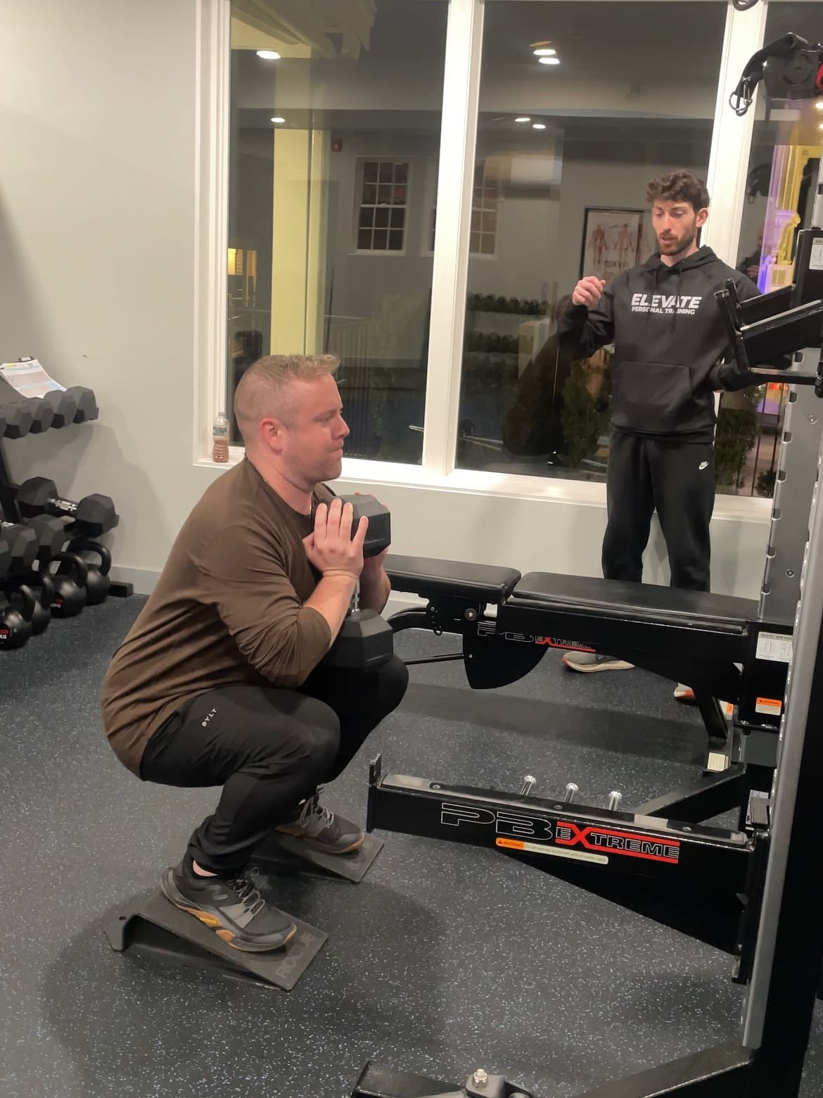 Training heel elevated goblet squats